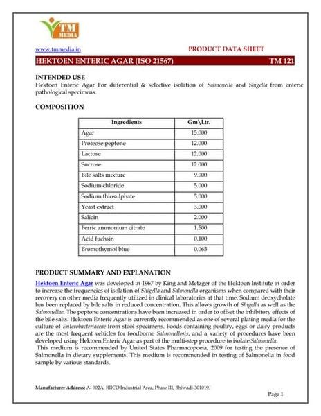 Hektoen Enteric Agar for differential & selective isolation of ...