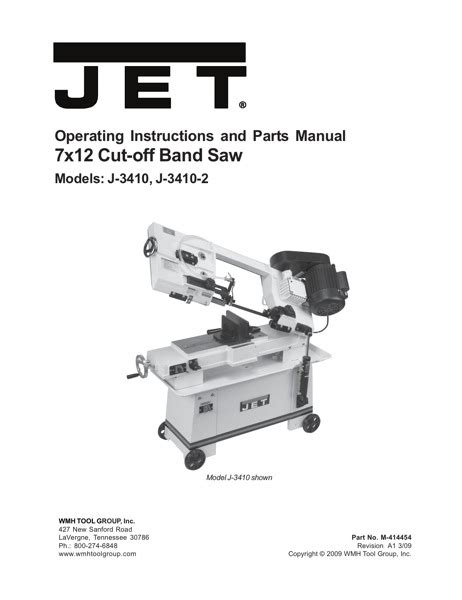 Band Saw Manual Jet J-3410-2 7x12 HORIZONTAL BANDSAW 220V - Bandsawmanuals