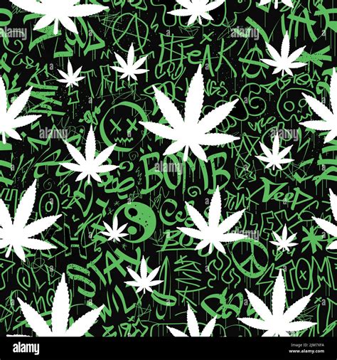 Hand drawn graffiti quotes and weed lead seamless pattern wallpaper ...