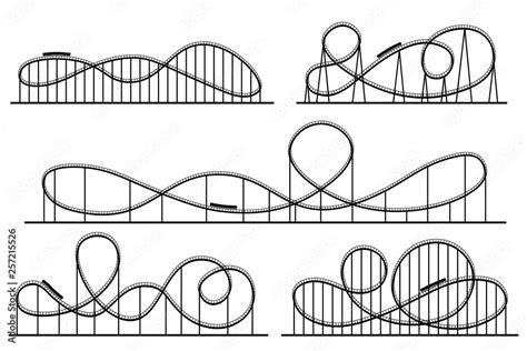 Roller coaster silhouette. Amusement park atractions, switchback attraction and rollercoaster ...