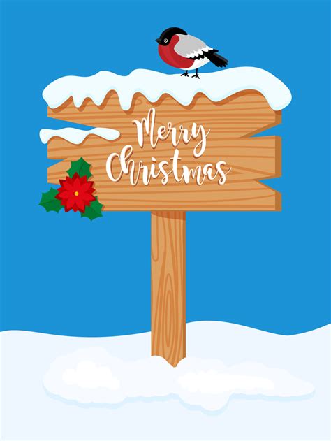 christmas wood board sign with snow winter 15542665 Vector Art at Vecteezy