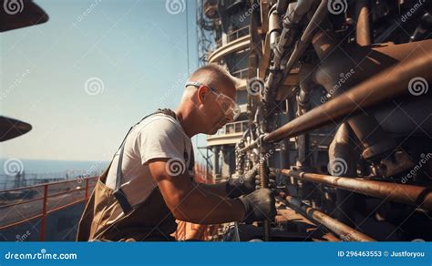 Oil Rig Worker in Action on Modern Offshore Platform. Generative Ai ...