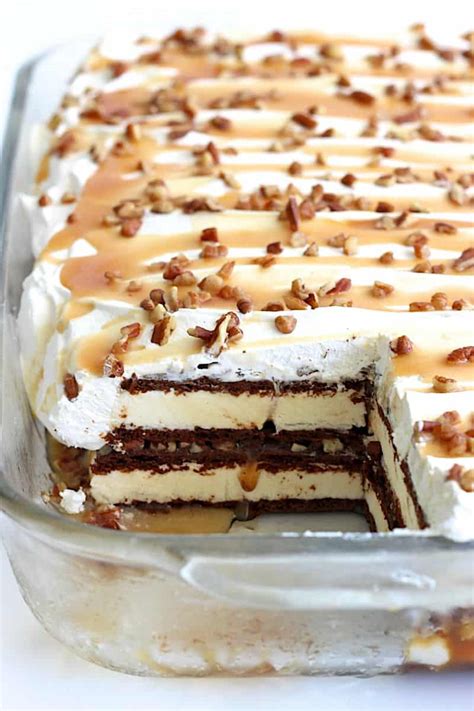 Caramel Pecan Ice Cream Sandwich Cake | The BakerMama