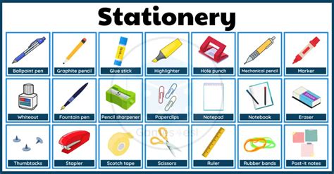 Stationery List | Useful List Of Stationery And Office Supplies In English | Games4esl