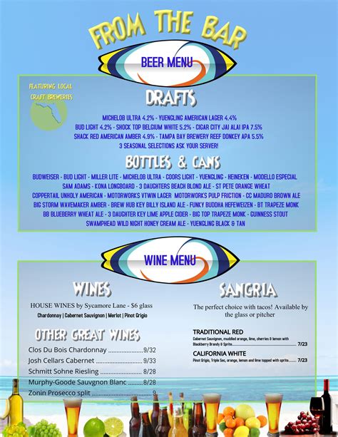 Bar Menu - Surf Shack Coastal Kitchen