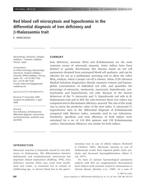 (PDF) Red blood cell microcytosis and hypochromia in the differential diagnosis of iron ...