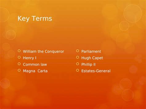 (PPT) Key Terms William the Conqueror Henry I Common law Magna Carta Parliament Hugh Capet ...