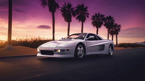 Wallpaper : ai art, Ferrari Testarossa, palm trees, sunset, sports car, purple 3854x2160 - alx ...