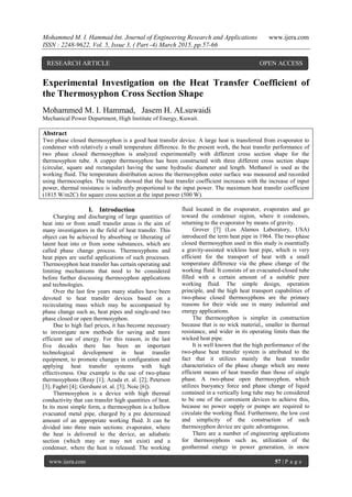 Experimental Investigation on the Heat Transfer Coefficient of the ...