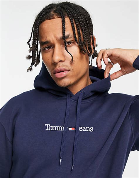 Tommy Jeans linear logo hoodie in navy | ASOS