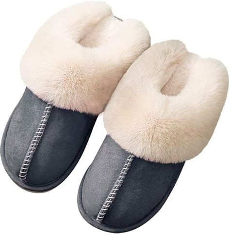 Amazon.com | Womens Mens Slippers, Memory Foam Fluffy Fleece Fur Lined Slip on House Slipper Non ...