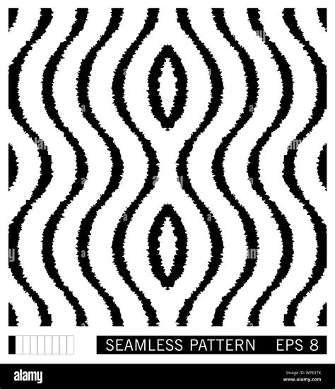Seamless pattern with wavy grunge lines. Ikat style. Shibori vector ornament design. Black and ...
