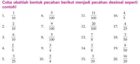 32 Soal Mengubah Pecahan Biasa Menjadi Desimal - Berbagi Informasi