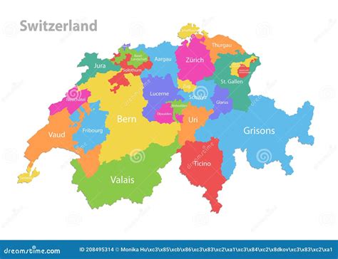 Switzerland Map, Administrative Division, Separate Individual Regions ...