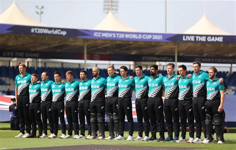 New Zealand players line up for the national anthem | ESPNcricinfo.com