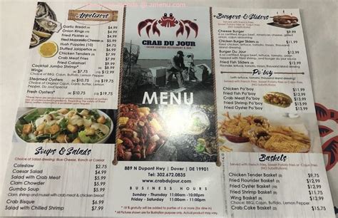 Menu at Crab Du Jour Cajun Seafood & Bar, Dover