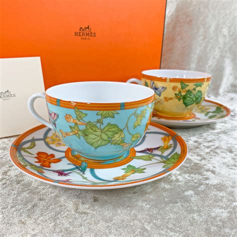 2 Sets of Authentic HERMES Porcelain Cup & Saucer SIESTA ISLAND BLUE ...
