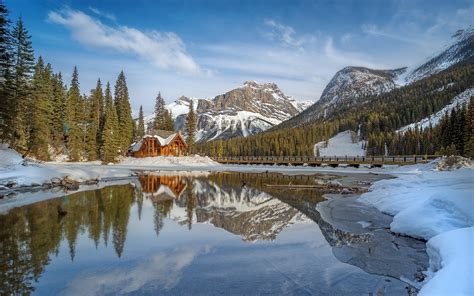 nature, Landscape, Lake, Cabin, Winter, Mountain, Snow, Reflection, Forest, Sunset, British ...