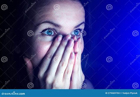 Woman is Watching Something Scary. Close Up Scared Girl Face Stock Photo - Image of fear ...