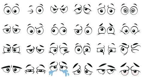 Funny cartoon eyes. Human eye, angry and happy facial eyes expressions vector illustration set ...