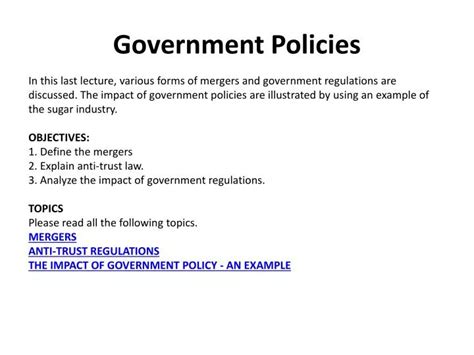 PPT - Government Policies PowerPoint Presentation, free download - ID:3899468