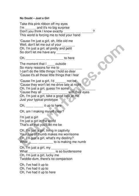 NO DOUBT - JUST A GIRL - ESL worksheet by malubfranca