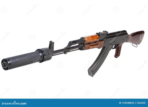 AK 47 Assault Rifle with Sound Suppressor (silencer) Stock Photo - Image of russia, security ...