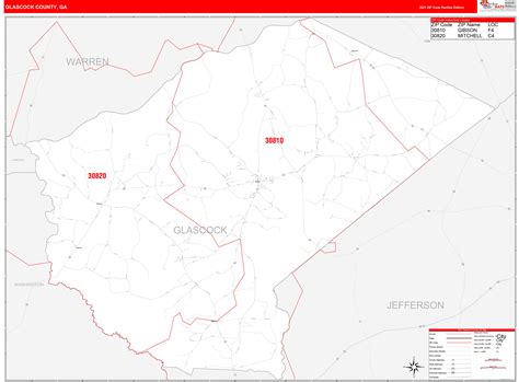 Glascock County, GA Zip Code Wall Map Red Line Style by MarketMAPS