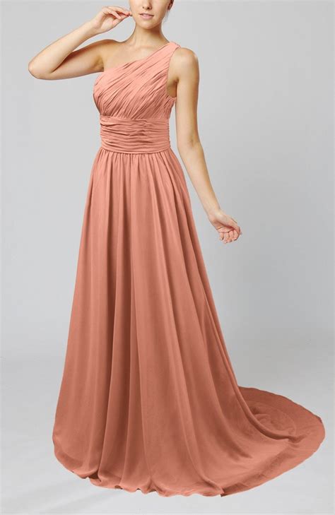 Salmon Bridesmaid Dress - Cinderella Asymmetric Neckline Sleeveless Half Backless Court Train ...