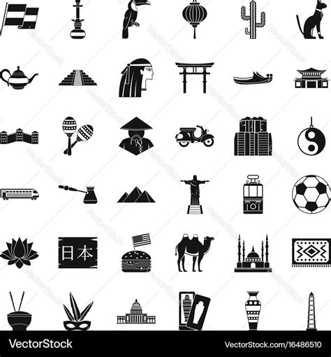 World culture icons set simple style Royalty Free Vector