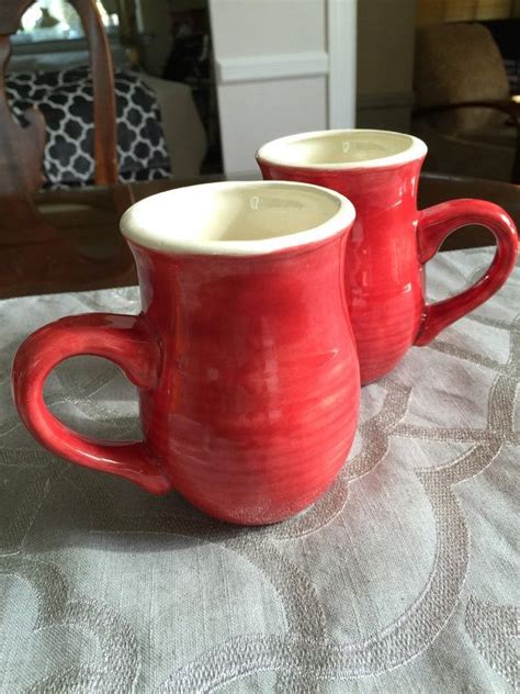 Red Ceramic Mug Set / FREE SHIPPING / Ceramic Pottery / | Etsy | White coffee mugs, Mugs set, Mugs