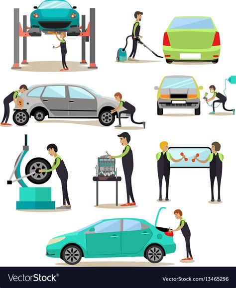 Set of car service auto repair shop Royalty Free Vector