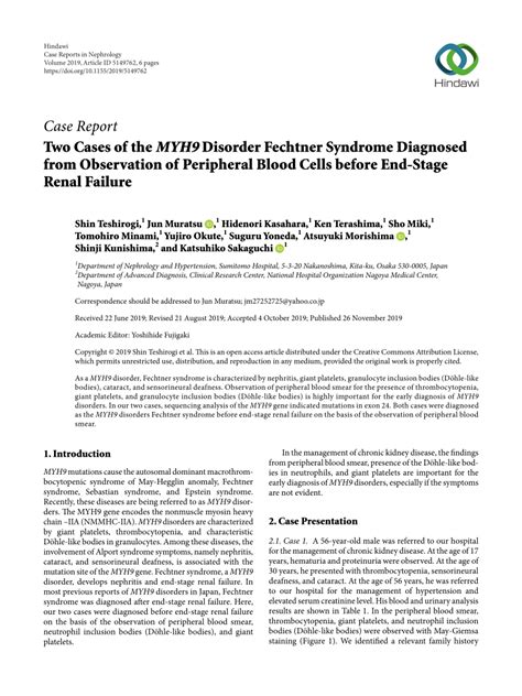 (PDF) Two Cases of the MYH9 Disorder Fechtner Syndrome Diagnosed from ...