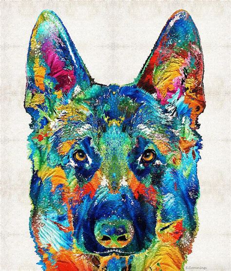 German Shepherd Art Colorful PRINT From Painting Rainbow Dog Pets Doggie Pet Pop Police CANVAS ...