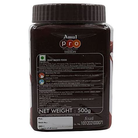 Buy Amul Pro Whey Protein Malt Beverage Health Drink With Dha Chocolate 500 Gm Jar Online at the ...