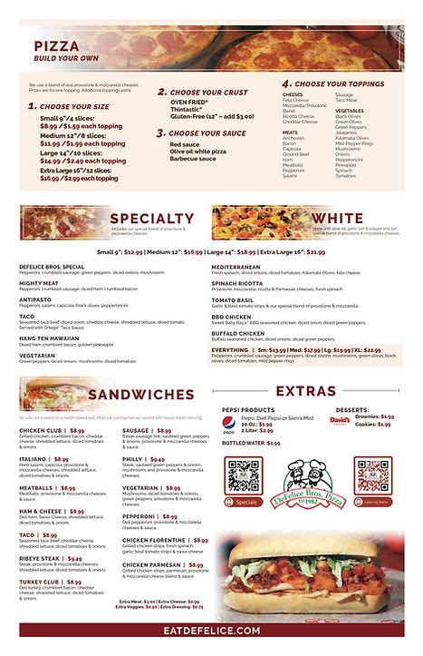 St. Clairsville Dine-In Menu | Eat DeFelice