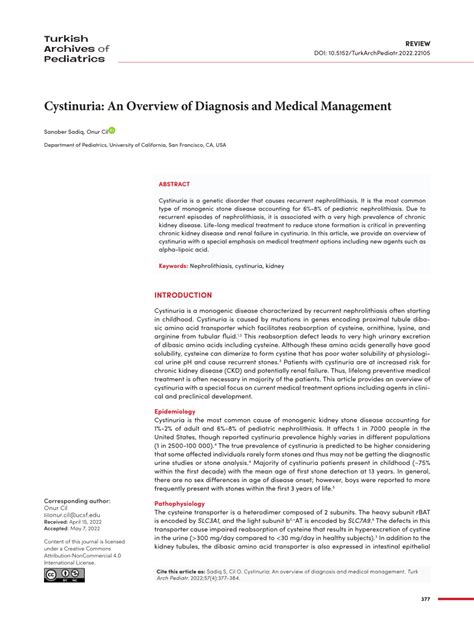 (PDF) Cystinuria: An Overview of Diagnosis and Medical Management