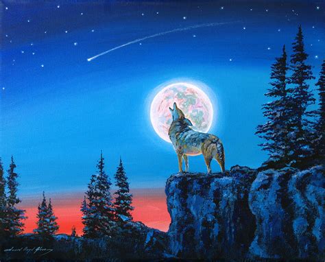 Winter Wolf Moon Painting by David Lloyd Glover