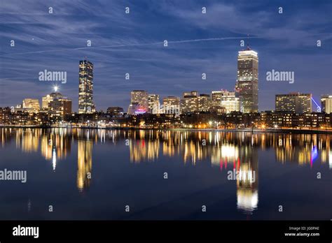 Boston Skyline Night Stock Photo - Alamy