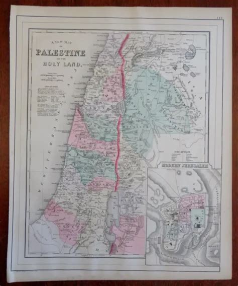 HOLY LAND PALESTINE Israel Jerusalem Dead Sea 1888 Bradley-Mitchell map $67.50 - PicClick