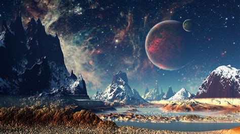 Mountains Stars Space Planets Digital Art Artwork 4k, HD Artist, 4k Wallpapers, Images ...