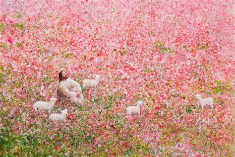 Yongsung Kim SHEPHERDS REST 11x14 Paper Art Print Jesus Pink Flowers ...