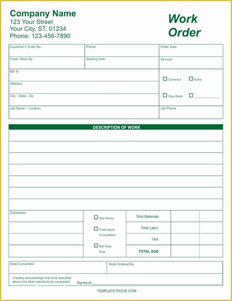 Additional Work order Template Free Of Free Business forms Templates ...