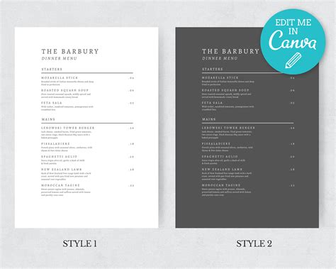 Editable Modern Menu Template / Minimalist Mono Restaurant - Etsy UK