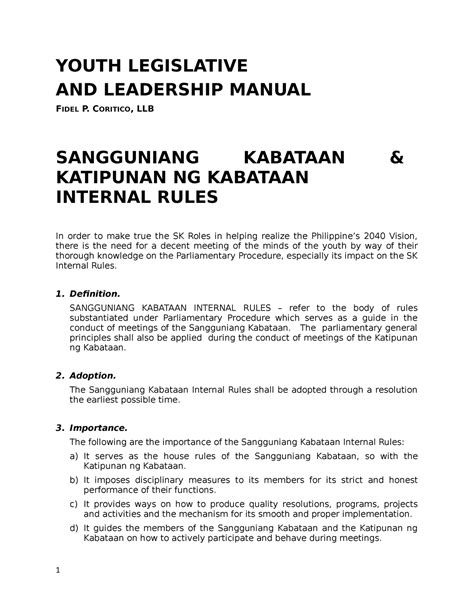 Yolls - SK Internal Rules - YOUTH LEGISLATIVE AND LEADERSHIP MANUAL ...