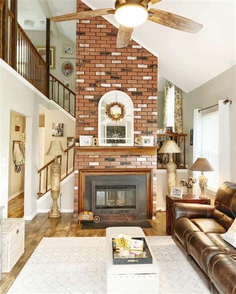 Rectangular Living Room With Brick Fireplace - Soul & Lane