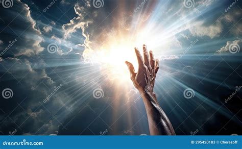 A Man S Hand Reaches for the Light in the Clouds Stock Image - Image of ...