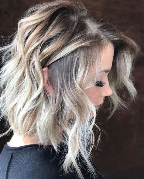 Dimensional cool-toned blonde balayage with beautiful soft, messy beach waves. | Medium hair ...