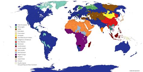 Detailed Language Family Map of the World by... - Maps on the Web