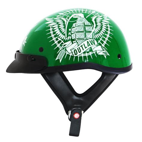 Outlaw Helmets T70 Glossy Green Motorcycle Half Helmet for Men & Women with Sun Visor DOT ...